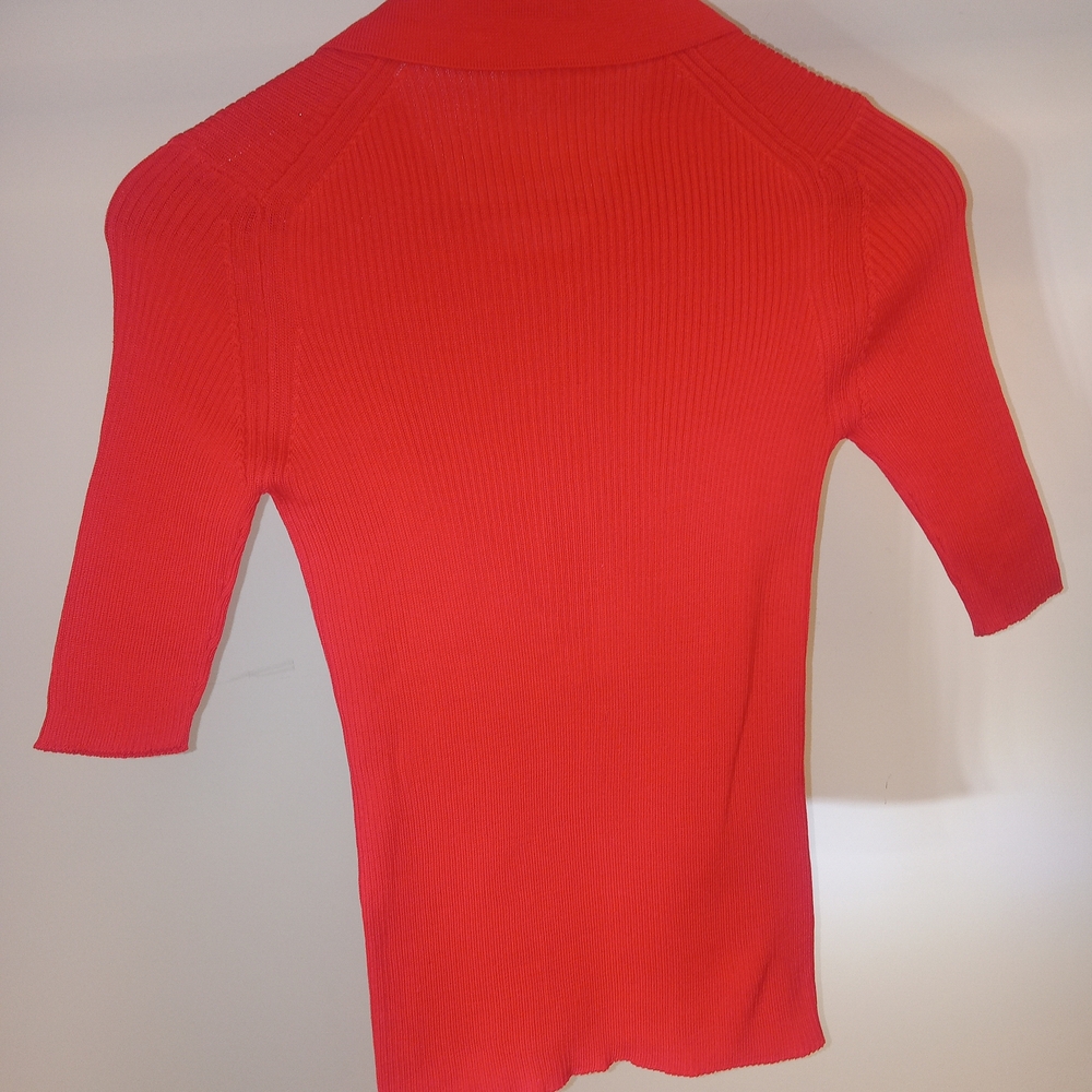 Prada Red Ribbed Button-Front Polo Shirt - Picture 2 of 3